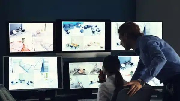 Övervakningskamera i aktion, en viktig del av larminstallation från Svenska Alarm för att skydda byggarbetsplatser mot stöld och vandalism.