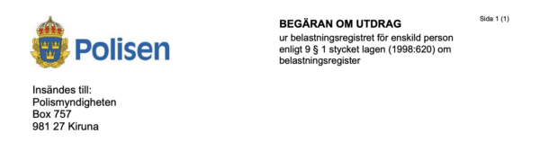 utdrag ur belastningsregistret